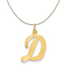 14k Yellow Gold Madison LG Classic Script Initial D Necklace - 24 Inch
